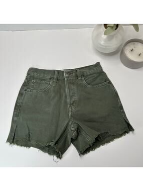 Free People Makai Cutoff Denim Shorts Olive Green Mid Rise Shorts Women 24 NWT